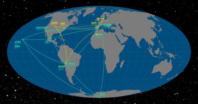 A map of the radio telescopes currently being used to form the EHT. The team hope to extend this network further – perhaps even into space! [Image: ESO/O. Furtak ]
